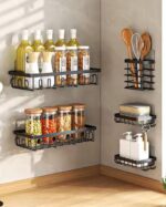 Étagères murales métal noir multifonctions salle de bain ou cuisine -5 pcs – Image 3