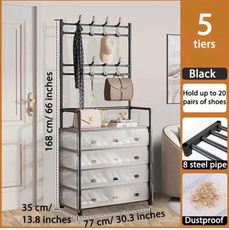 Étagère de Rangement de Chaussures et Accessoires – 4 Niveaux – en Métal