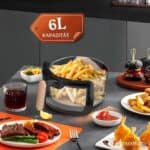 Friteuse à air 6L électrique pour cuisson rapide de poulet, frites, viande et légumes sans huile.