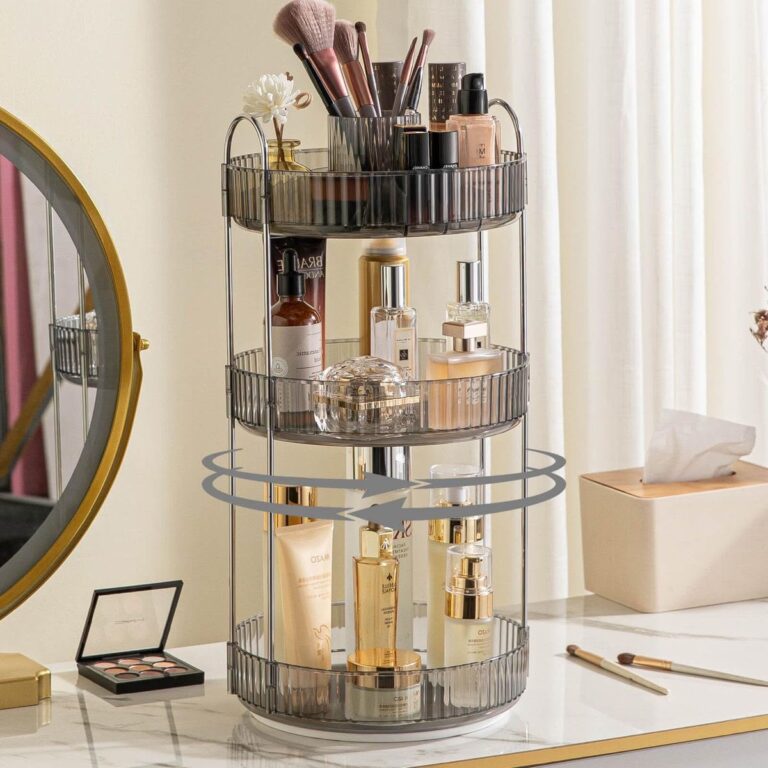 Organisateur de Maquillage Rotatif 360° – Présentoir Cosmétiques et Parfums – Design Luxe Cannelé