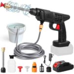 Pistolet nettoyeur sans fil avec jet réglable et 2 batteries 48 V rechargeable 8000 mAh, nettoyeur haute pression 50 PSI tube 3 m et mallette pratique